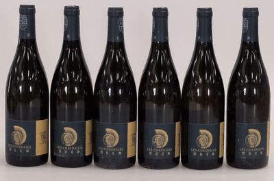 six bouteilles de vin sont alignées sur une table