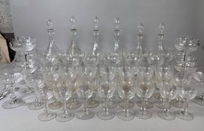 a lot of empty wine glasses sitting on a table