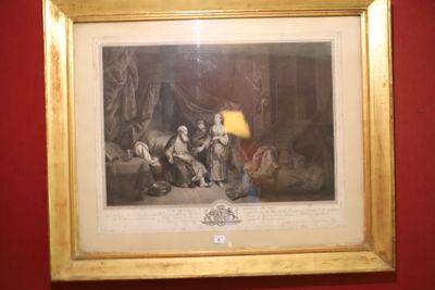 tableau encadré représentant un groupe de personnes dans une pièce