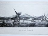 un vieux dessin en noir et blanc représentant un bateau sur l'eau