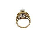 a close up of a gold ring with a pearl in it