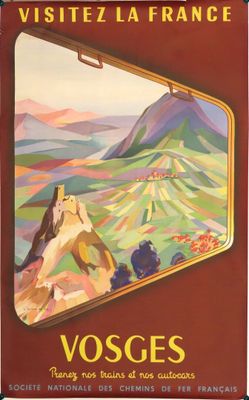 une image d'une affiche annonçant un voyage en train en France
