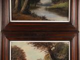 deux tableaux représentant une rivière et un paysage boisé avec des arbres