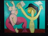 un tableau représentant un homme et une femme dans une pièce