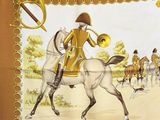 a picture of a picture of a man riding a horse