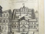 an open book with a drawing of a building on it