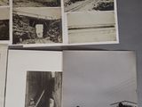 several black and white photographs of men working on a construction site