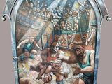 a painting of a group of men wrestling in a wrestling ring