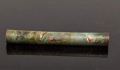 Étui à billets doux cylindrique en bois à décor polychrome d…