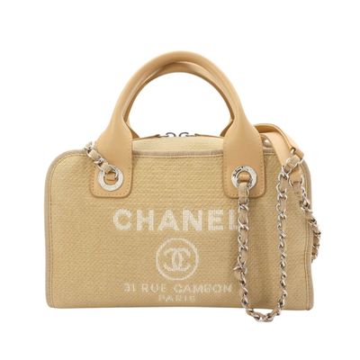 chanel beige canvas and leather mini tote bag