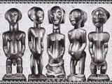 trois images en noir et blanc représentant un groupe de personnages africains