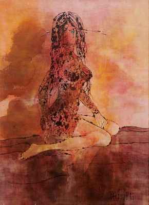 une image d'une peinture représentant une femme assise sur le sol