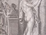 drawing of a nude woman standing next to a man in a room