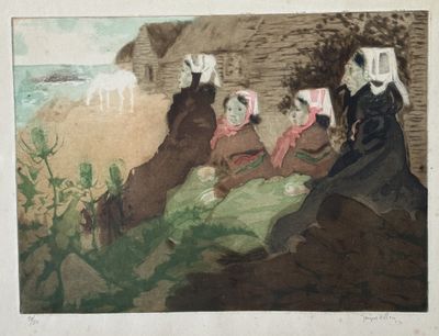 une image représentant un tableau où l'on voit un groupe de femmes assises par terre