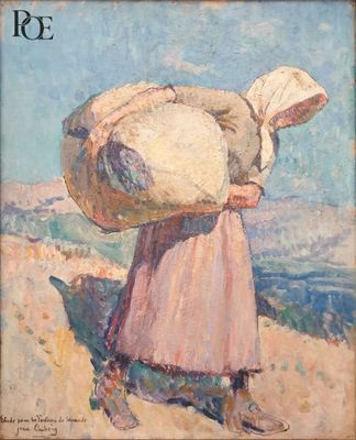 une image représentant un tableau d'une femme portant un grand sac