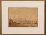 an image of a painting of a landscape with a mountain in the distance