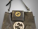 brown leather handbag with gucci logo and matching wallet