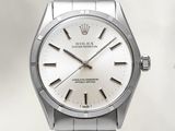 an image of a silver rolex watch with a white dial