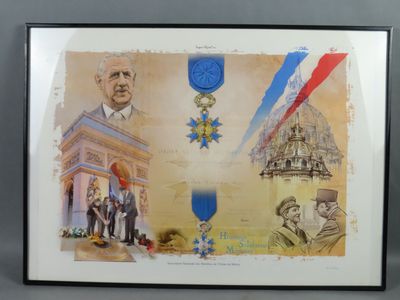 peinture représentant une médaille, sur laquelle figurent un homme et une femme