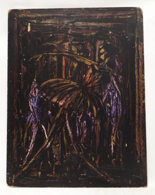 an image of a painting of a horse in a wood frame