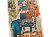a painting of a woman sitting on a chair