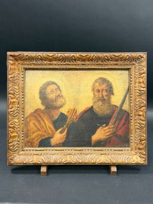 an image of a painting of two men holding guns