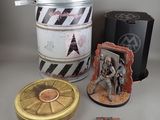 a tin with a picture of a soldier on it next to other items