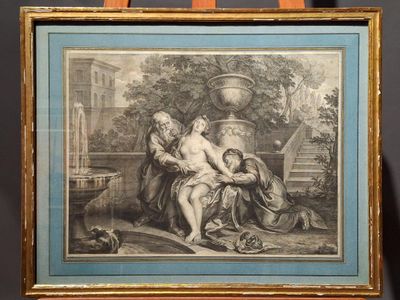 une vieille photo représentant un tableau où l'on voit une femme avec un enfant