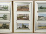 four framed pictures of a landscape with trees and a river