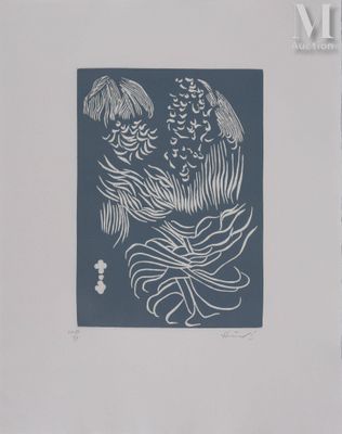 une image représentant un dessin en bleu et blanc de deux oiseaux