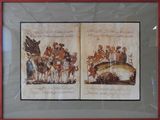 two framed pictures of a painting of a group of people on horseback
