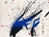 an image of a painting with blue paint splatters on it