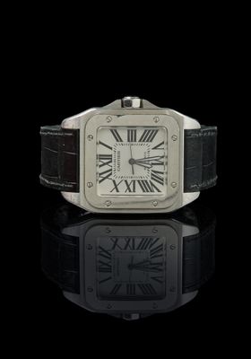 CARTIER, Montre modèle "Santos 100" Medium en acier inoxydab…