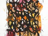 peinture abstraite réalisée à la peinture noire et rouge sur fond blanc