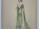 dessin représentant une femme vêtue d'une robe verte et portant une couronne sur la tête