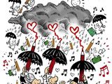 illustration représentant un couple sous la pluie, chacun tenant un parapluie
