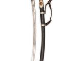 an image of a sword with a wooden handle on a white background