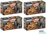 Quatre boîtes de Lego Star Wars sont posées devant un fond blanc.