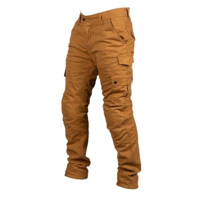 a picture of a pair of brown cargo pants on a white background