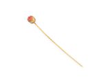 a close up of a single flower on a stick on a white surface