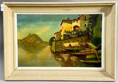 une image d'un tableau représentant un bateau sur l'eau