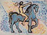 tableau représentant une femme à cheval, avec un homme à l'arrière