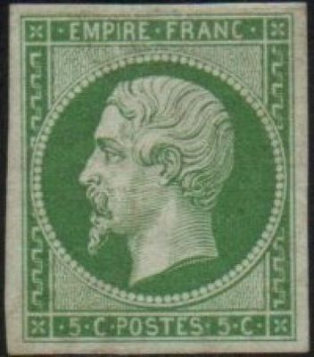 a green stamp with an image of a man in profile