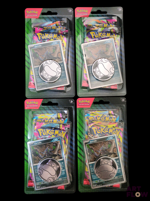 L'emballage contient trois paquets de cartes à collectionner Pokémon.