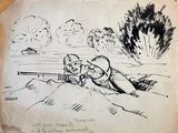 a drawing of a man laying in the sand