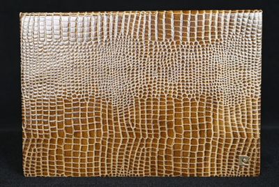une photo d'un portefeuille en cuir d'alligator marron