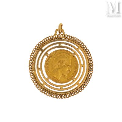 a close up of a gold coin with a chain around it