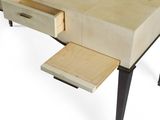 a wooden desk with a drawer underneath it