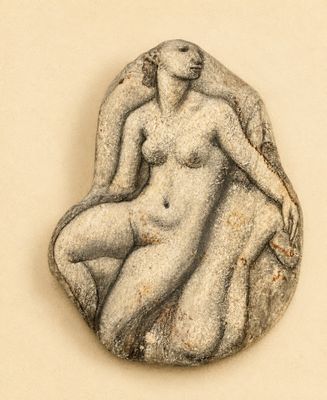 a stone sculpture of a woman sitting on a chair