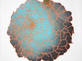 painting of a blue and orange flower on a white background